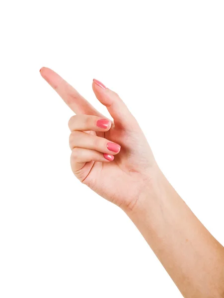 Female hand touching or pointing to something — Stock Photo, Image
