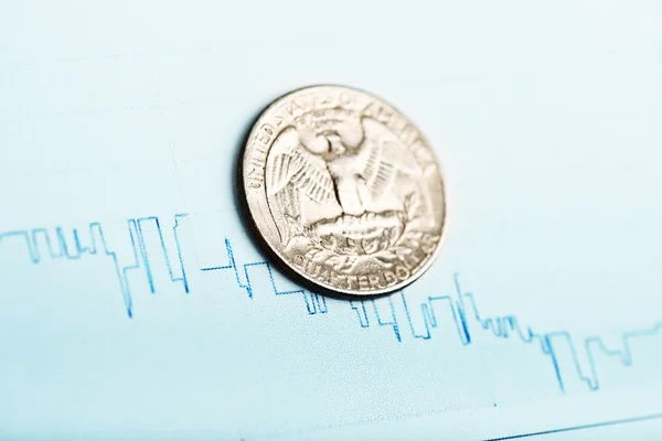 American coin on fluctuating graph — Stock Photo, Image