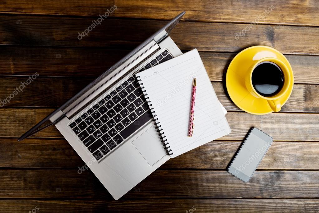 Office desk top view — Stock Photo © valphoto #89398206