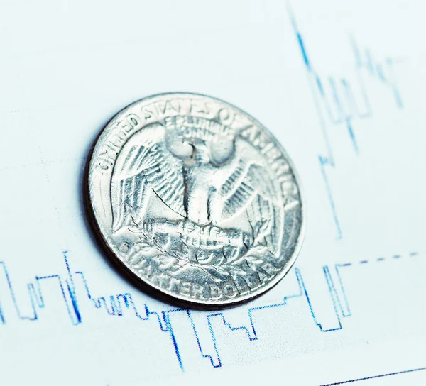 American coin on fluctuating graph — Stock Photo, Image