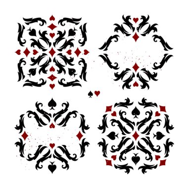 Oyun kartları ile klasik dekoratif desenler, set