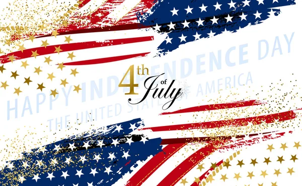 Bandeiras Americanas Acenando Para Dia Independência Julho Pintado Com Pincel — Vetor de Stock