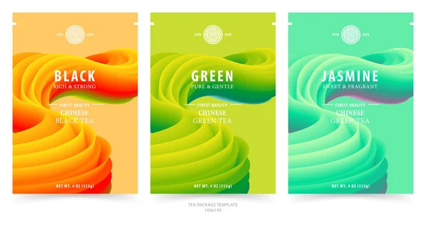 Modèle Paquet Thé Avec Design Abstrait Logo Style Chinois Couleurs — Image vectorielle