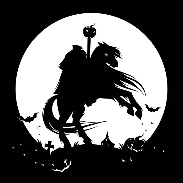 Cavalier Sans Tête Personnage Effrayant Halloween Silhouette Hesse Contre Lune — Image vectorielle