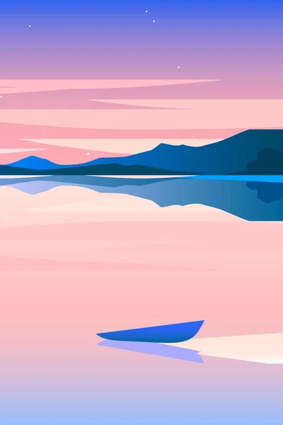 Minimalist Style Geometric Lakeside Landscape Nightfall — 图库矢量图片