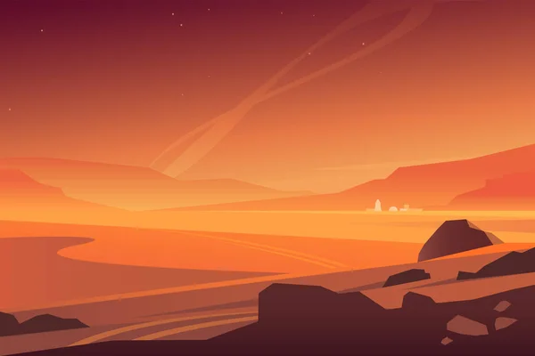 火星の谷 ミニマルなスタイルの風景 — ストックベクタ