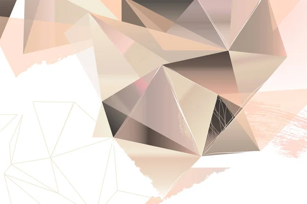 多角形のグラデーション ベージュ グレー ピンクの色合いで芸術的なブラシストロークを持つ抽象的なパターン — ストックベクタ