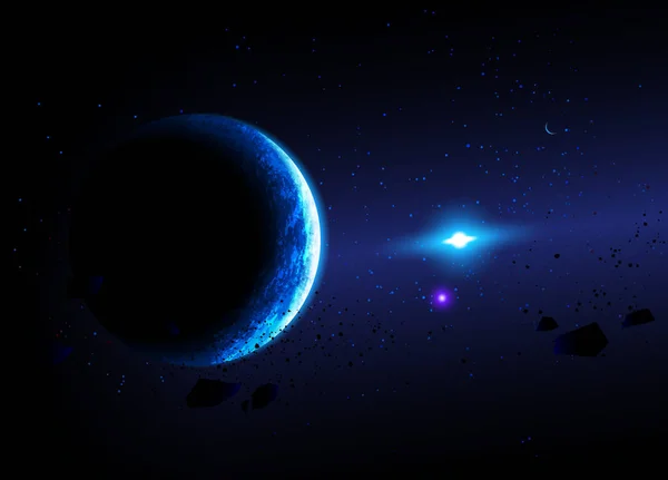 Ijsplaneet Zijn Blauwe Zon Tegen Sterren Rechtenvrije Stockillustraties