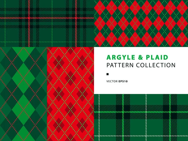 Argyle Plaid Pattern Collection Set Con Caldo Rosso Verde Smeraldo Grafiche Vettoriali