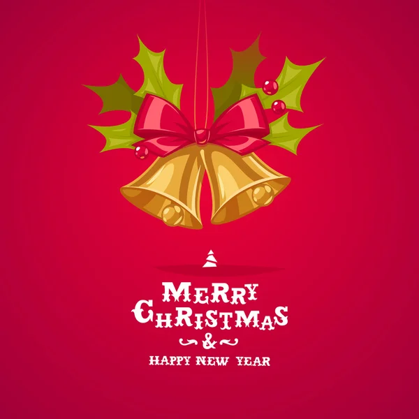 クリスマスの鐘とホリー グリーティング カード — ストックベクタ