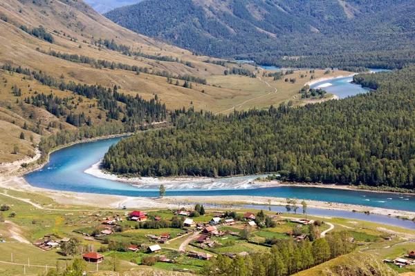 Altay tüngür köyü yakınlarında nehir Katun ve Kucherla, — Stok fotoğraf