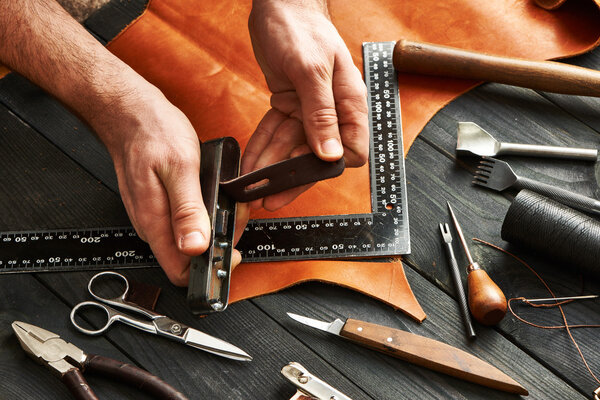 Man working with leather 
