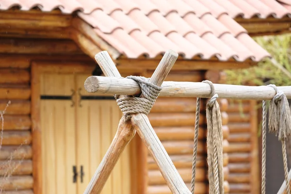 Wooded swing detail at backyard — Stock Photo, Image