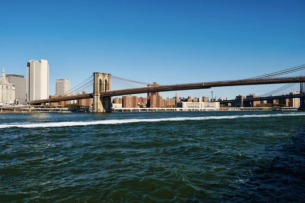 Manhattan skyline and Brooklyn bridge — Stock Photo, Image