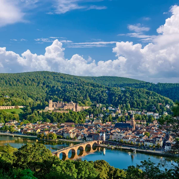 Heidelberg Stadt Mit Alter Karl Theodor Brücke Und Schloss Neckar — Stockfoto