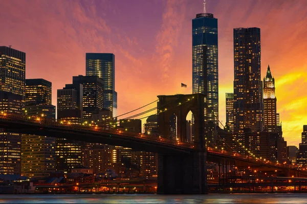 Puente Brooklyn Con Horizonte Inferior Manhattan Ciudad Nueva York Por — Foto de Stock