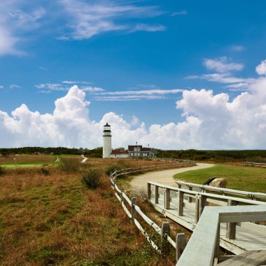 Highland Deniz Feneri, Cape Cod 'un en eski ve en uzun binası, 1797' de inşa edilmiş, Kuzey Truro, Massachusetts, ABD. 