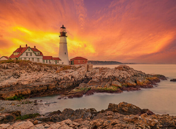 Portland Head Lighthouse at Cape Elizabeth, Maine, USA.