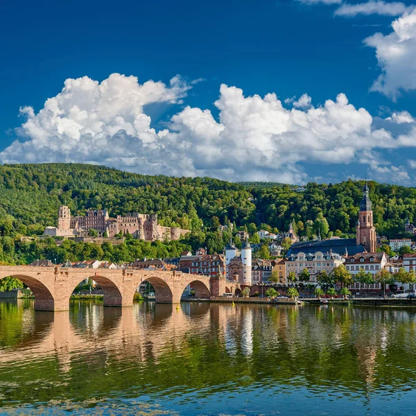 Město Heidelberg Starým Mostem Karla Theodora Hradem Řece Neckar Bádensku — Stock fotografie