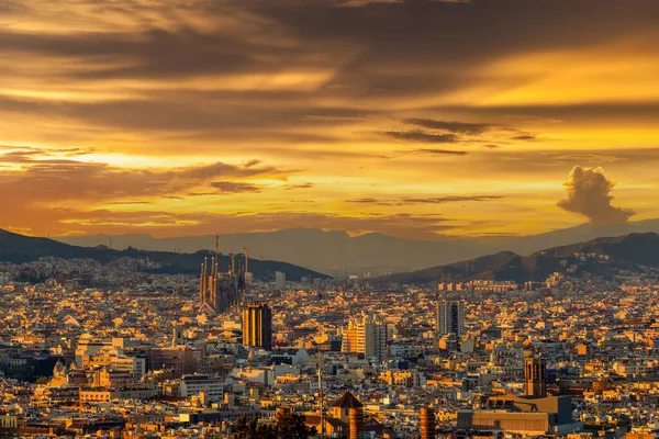 Stadtbild Von Barcelona Bei Sonnenuntergang Mit Blick Vom Montjuic — Stockfoto