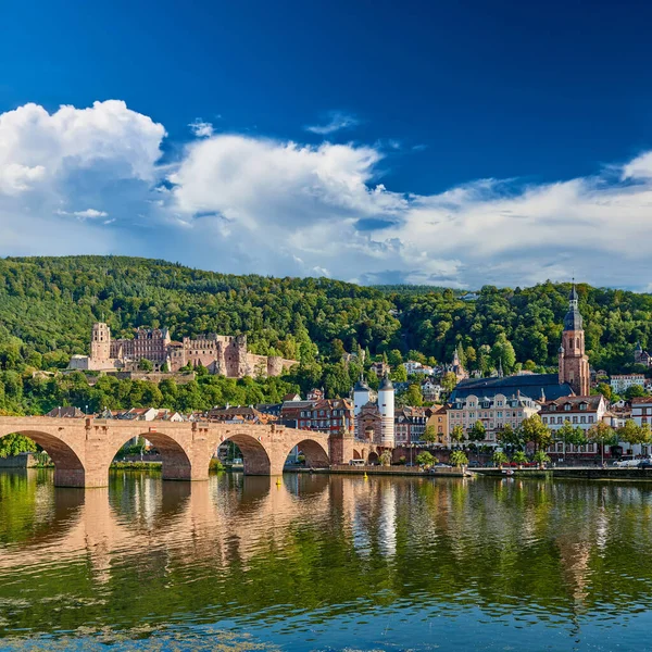 Město Heidelberg Starým Mostem Karla Theodora Hradem Řece Neckar Bádensku — Stock fotografie