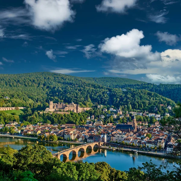 Heidelberg Stadt Mit Alter Karl Theodor Brücke Und Schloss Neckar — Stockfoto
