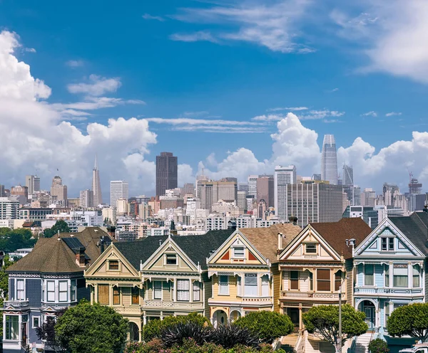 Plac Alamo Square San Francisco Kalifornia Usa Widok Domy Stylu — Zdjęcie stockowe