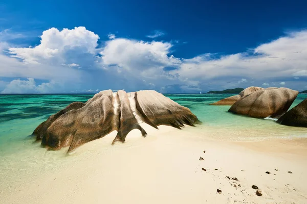 Schöner Strand Auf Den Seychellen Digue Anse Source Argent — Stockfoto