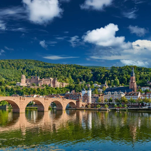 Město Heidelberg Starým Mostem Karla Theodora Hradem Řece Neckar Bádensku — Stock fotografie