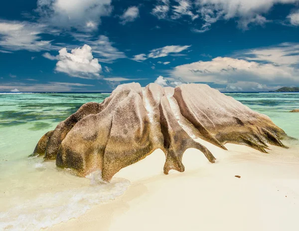 Piękna Plaża Seszelach Digue Anse Source Argent — Zdjęcie stockowe