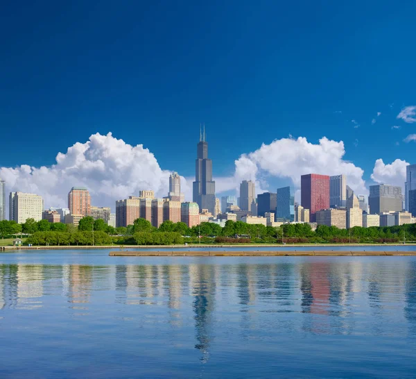 Chicago Panorama Ránu Žádné Názvy Značek Nebo Objekty Autorských Práv — Stock fotografie