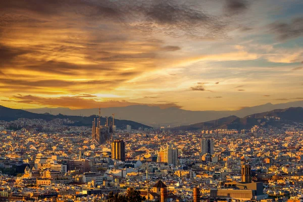 Stadtbild Von Barcelona Bei Sonnenuntergang Mit Blick Vom Montjuic — Stockfoto