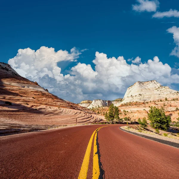 Üres Festői Autópálya Zion Nemzeti Parkban Utah Usa — Stock Fotó