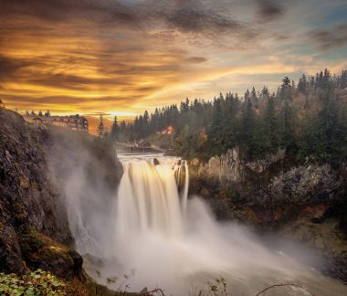 Snoqualmie Falls at sunset in Washington State, USA clipart