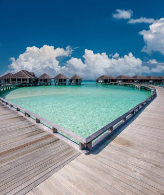 Maldivler 'de su bungalovları olan güzel sahil