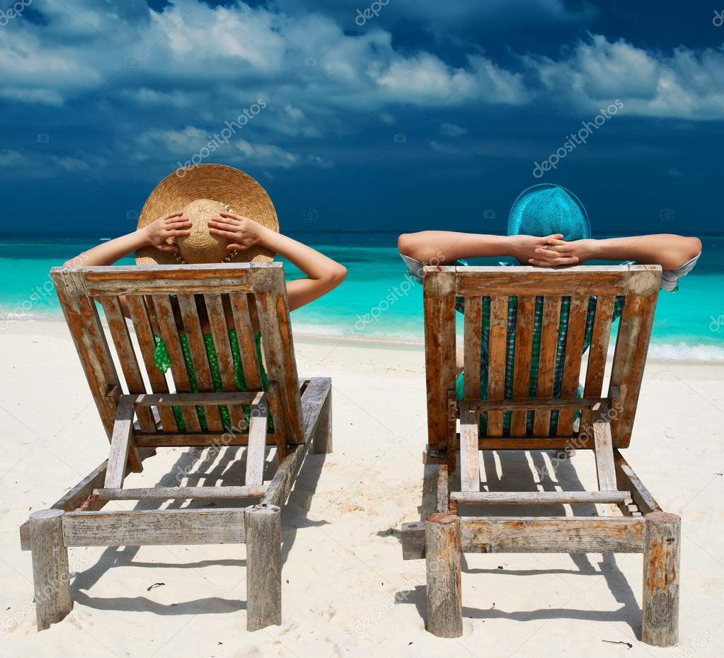 Couple on beach at Maldives