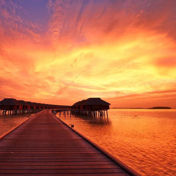 Maldivian beach with villas — Stock Photo, Image