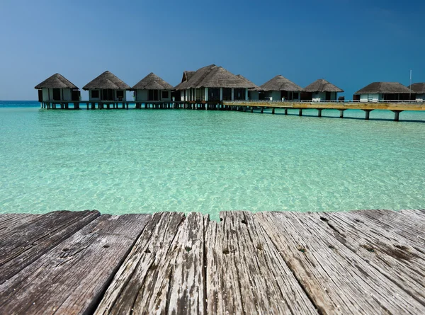 Beautiful beach with water bungalows — Stock Photo, Image