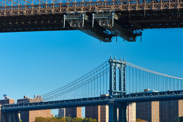 Manhattan Bridge and skyline in New York City