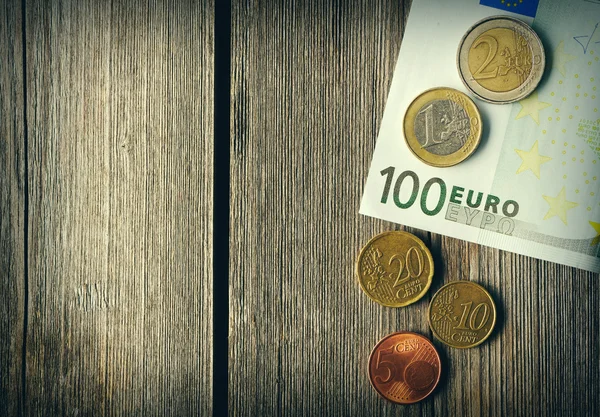 Euro money over wooden background — Stock Photo, Image