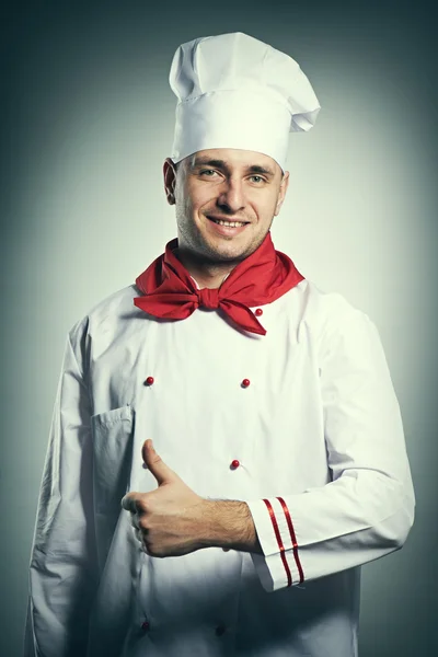 Mužský kuchař s palcem nahoru — Stock fotografie