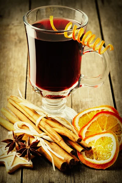 Glass of red mulled wine — Stock Photo, Image