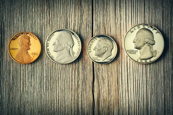 Four US cent coins — Stock Photo, Image