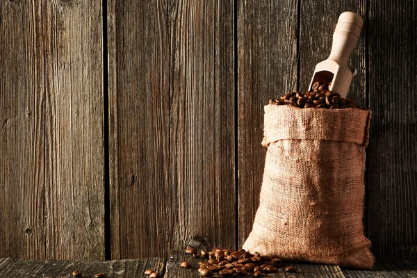 Kaffebönor i säck — Stockfoto