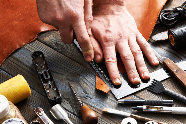 Man working with leather 