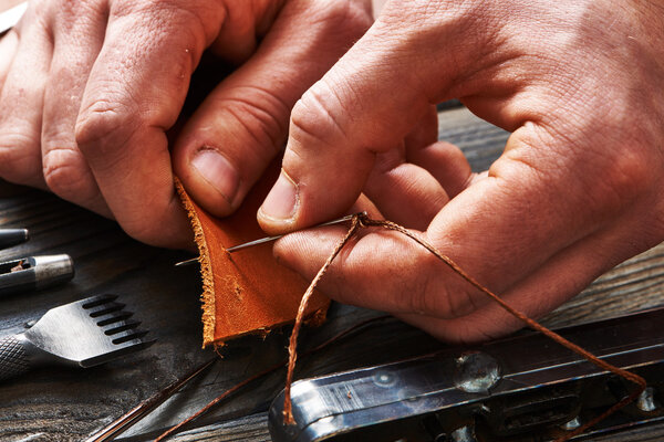 Man working with leather 