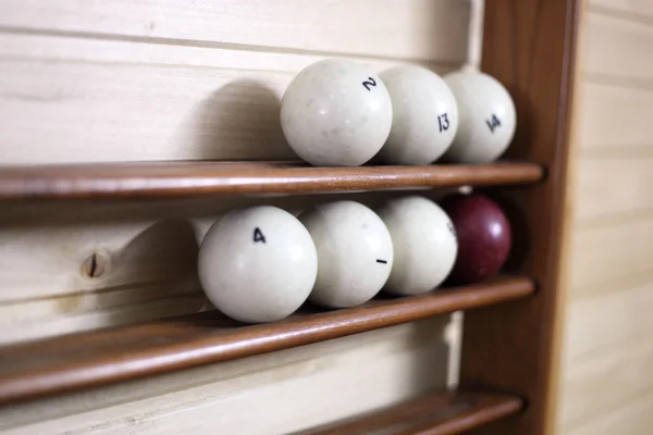 Billiard Balls Wooden Shelf — Stock Photo, Image