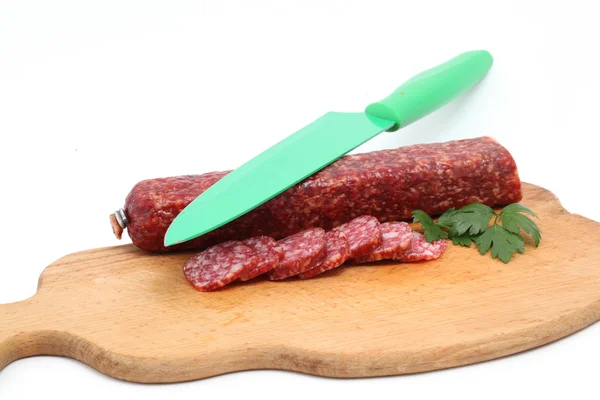 Salchicha y cuchillo — Foto de Stock