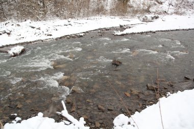 Kış kar nehirde Karpatlar