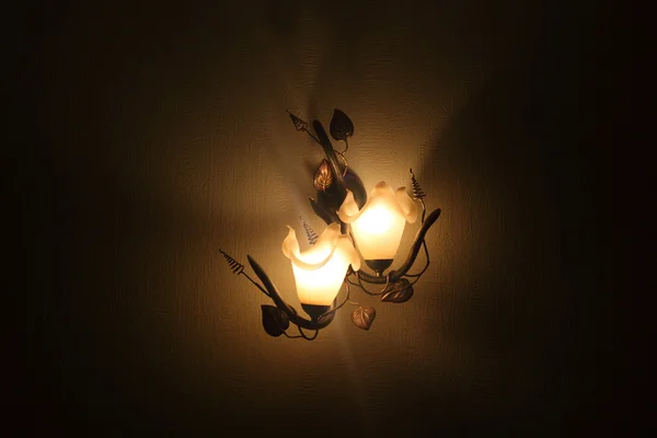 Wrought Iron Lamp Shines Night — Stock Photo, Image